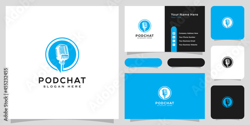podcast chat logo vector design and business card