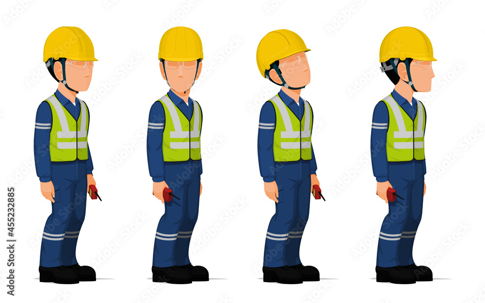 set of industrial workers with a walkie-talkie on white background set of industrial workers with a walkie-talkie on white background