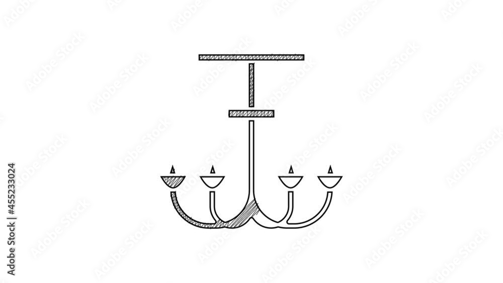 Black line Chandelier icon isolated on white background. 4K Video motion graphic animation Black line Chandelier icon isolated on white background. 4K Video motion graphic animation