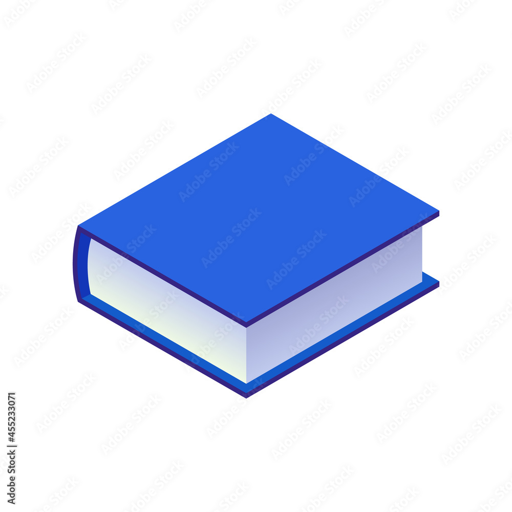 Isometric icon of closed thick blue book. Vector isometric design. Minimal book symbol with blank cover isolated on white. Isometric icon of closed thick blue book. Vector isometric design. Minimal book symbol with blank cover isolated on white.