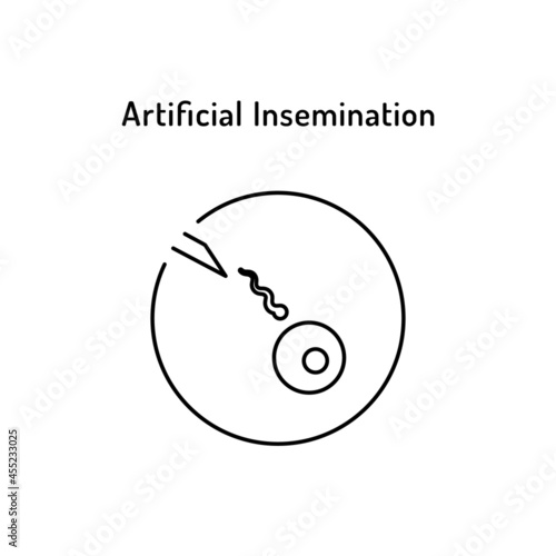 In Vitro Fertilization linear medical icon. Abstract vector illustration of egg and spermatozoon in test tube. Logo template for human reproduction or artificial insemination, gynecology, obstetrics