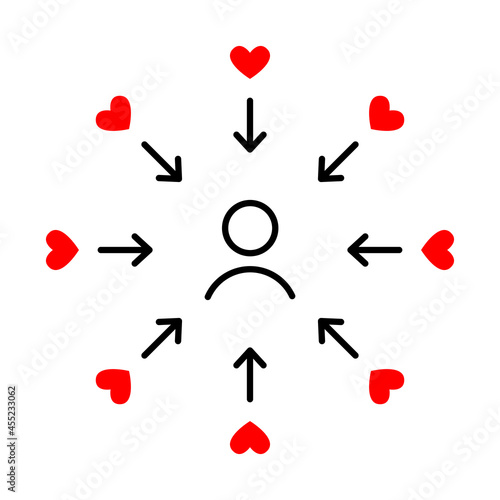 icon of man and hearts around