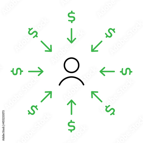 icon of man and dollars around