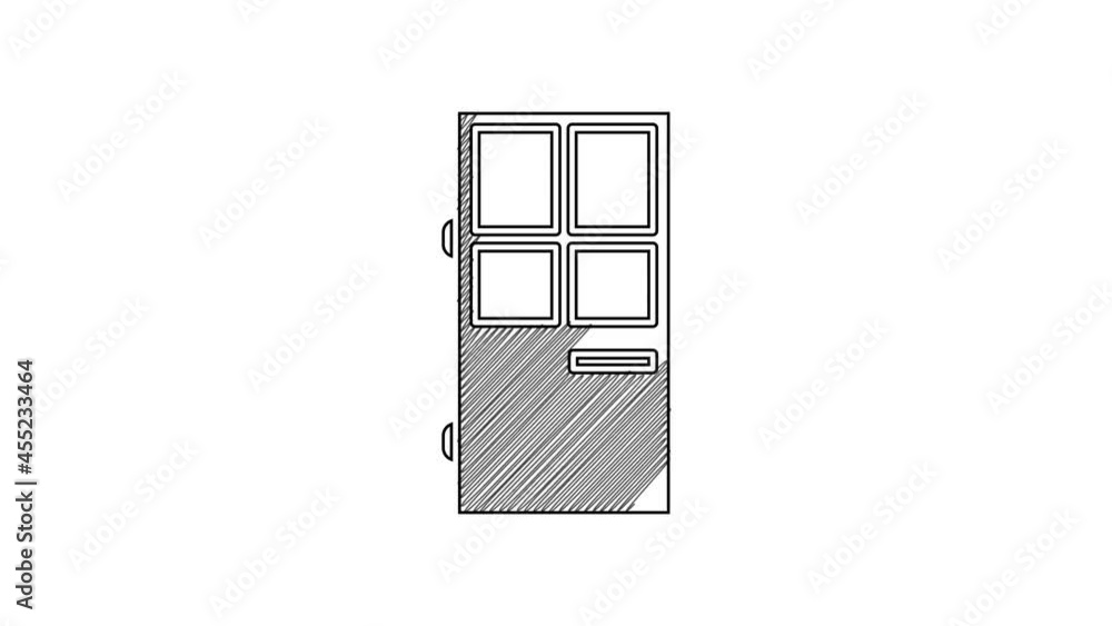 Black line Closed door icon isolated on white background. 4K Video motion graphic animation Black line Closed door icon isolated on white background. 4K Video motion graphic animation