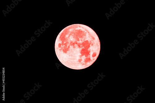 Fototapeta Naklejka Na Ścianę i Meble -  Full Pink Moon in a Black Night Sky