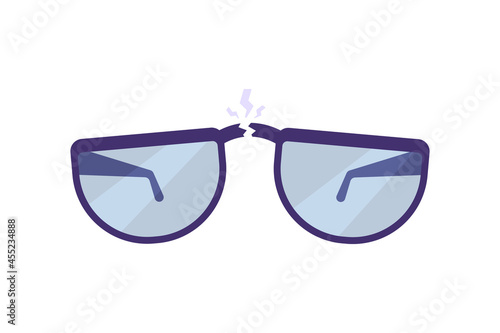 illustration of a pair of glasses split in two. broken glasses on the bridge. flat cartoon style. vector design