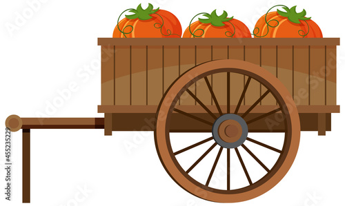 Medieval wooden wagon with pumpkins
