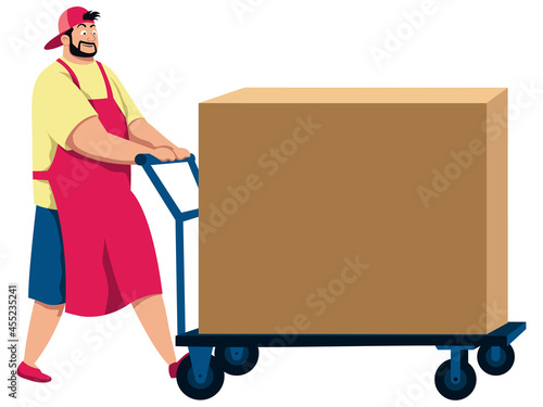 Man Pushing Cart with Box