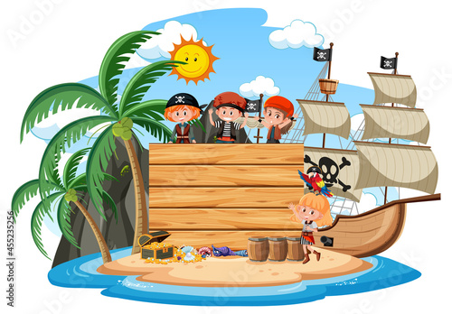 Fototapeta Pirate island with an empty banner isolated on white background
