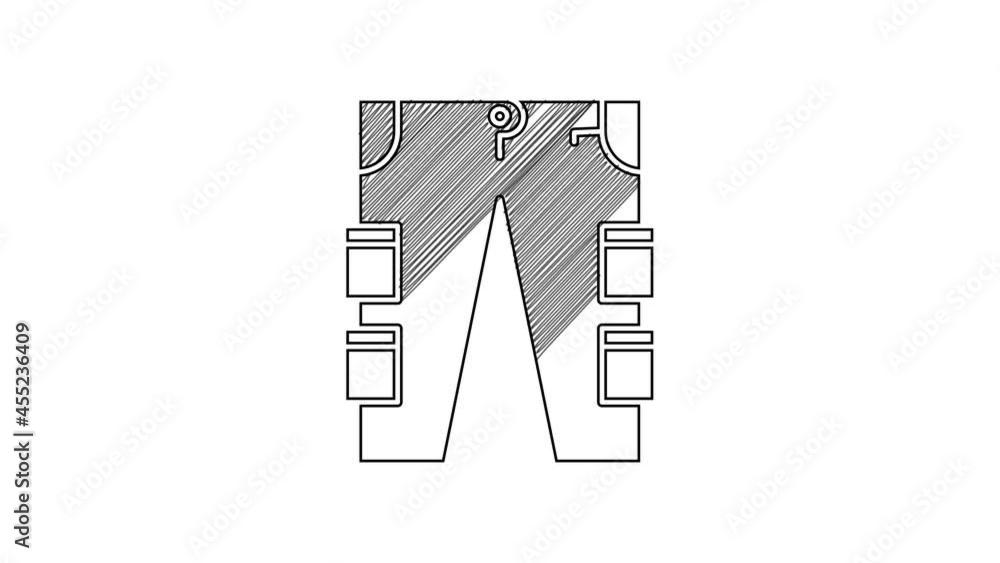 Black line Cargo pants icon isolated on white background. 4K Video motion graphic animation Black line Cargo pants icon isolated on white background. 4K Video motion graphic animation