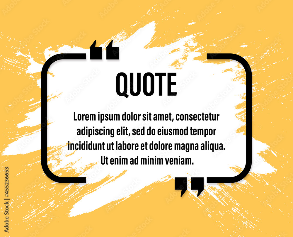 Modern minimal black frame for your text with jogs. Quote, information, remark, speech. Black on a yellow background with shadow and brush strokes. - obrazy, fototapety, plakaty 