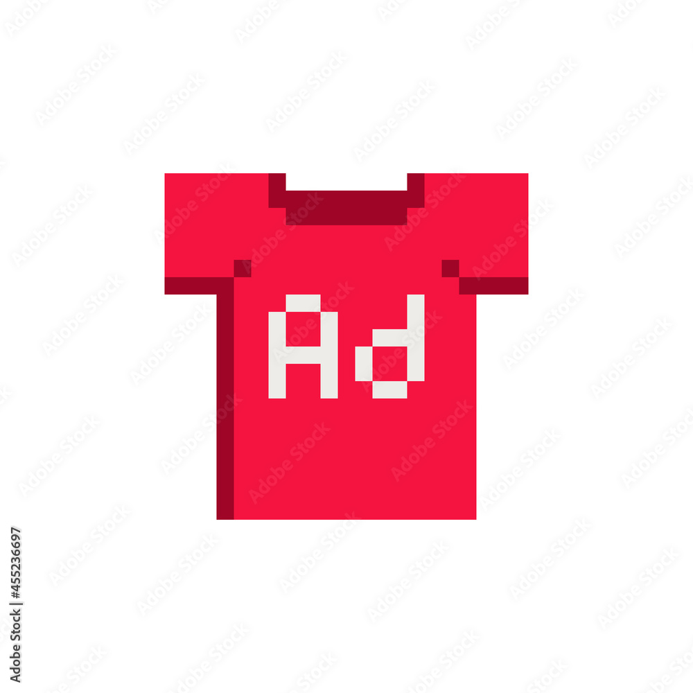 Obraz premium Red Shirt Pixel Art 1-bit Icon. Design for logo, sticker, mobile app, website. Isolated vector illustration. 