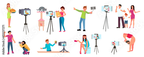 Big set with different bloggers making internet content