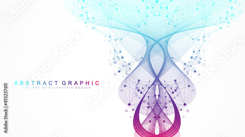 Digits abstract background with connected line and dots, wave flow. Digital neural networks. Network and connection background for your presentation. Graphic polygonal background. Vector illustration