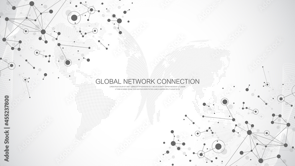 Fototapeta premium Global network connection concept. Social network communication in the global business. Big data visualization. Internet technology. Vector illustration.
