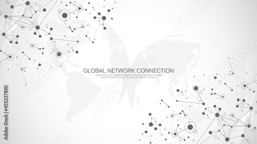 Global network connection concept. Social network communication in the global business. Big data visualization. Internet technology. Vector illustration.