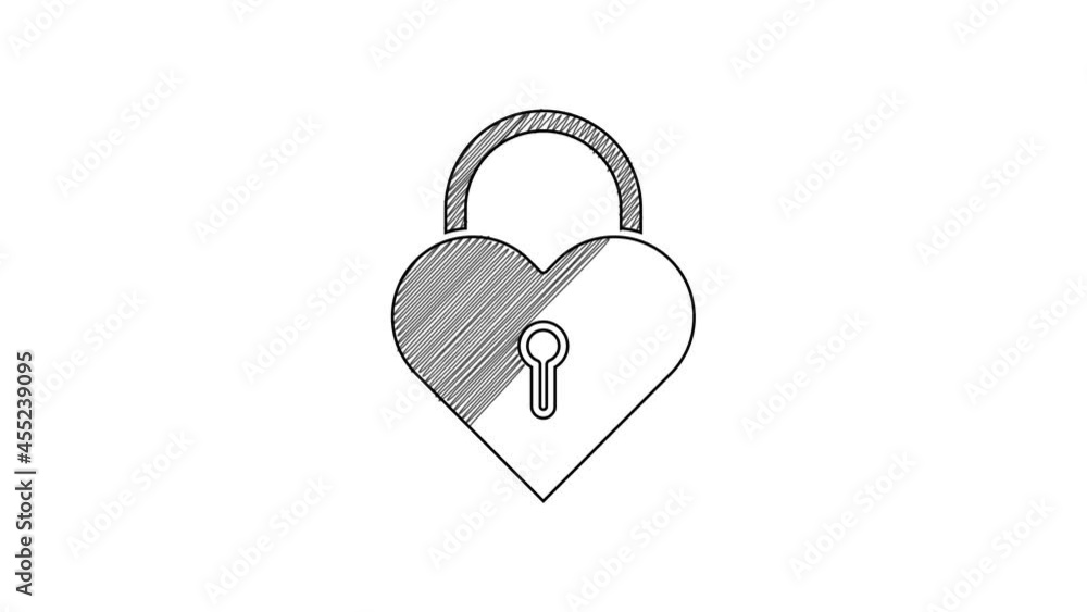 Black line Castle in the shape of a heart icon isolated on white background. Locked Heart. Love symbol and keyhole sign. 4K Video motion graphic animation Black line Castle in the shape of a heart icon isolated on white background. Locked Heart. Love symbol and keyhole sign. 4K Video motion graphic animation