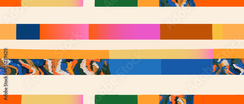 Hand drawn trendy abstract striped illustration print. Colorful creative collage pattern. 
