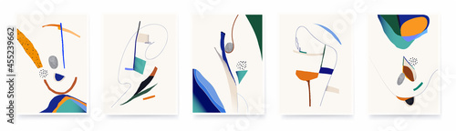 Set of minimalist abstract aesthetic shapes illustrations. Modern style wall decor. Collection of contemporary artistic posters.