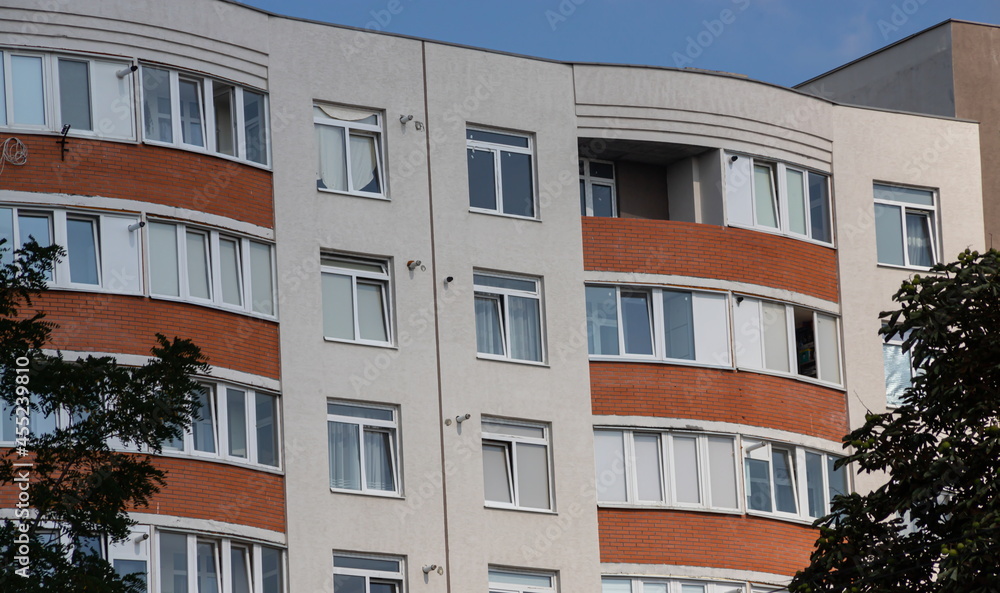 Modern European residential apartment buildings quarter. architecture, fragment of modern urban geometry.