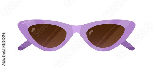 Cat eyes sunglasses in 50s retro style. Fashion summer sun glasses. Stylish vintage women accessory. Front view of trendy female eyewear. Colored flat vector illustration isolated on white background