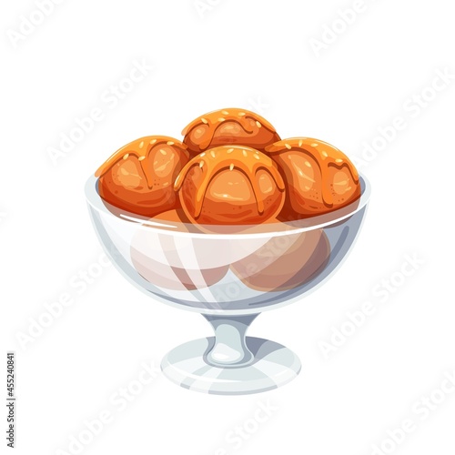 Turkish sweet round dessert Lokma vector illustration.