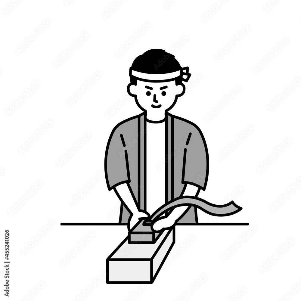 大工さんのイラスト上半身 モノクロ黒一色 大工さんのイラスト上半身 モノクロ黒一色