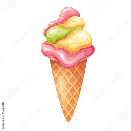 Turkish ice cream Dondurma in a waffle cone vector illustration.