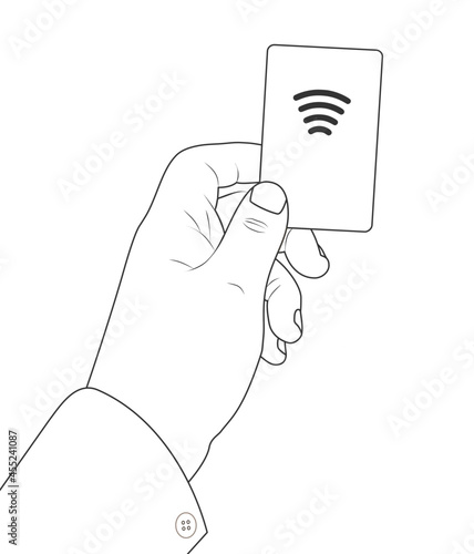 Contactless payment, credit card with hand, nfc vector illustration.