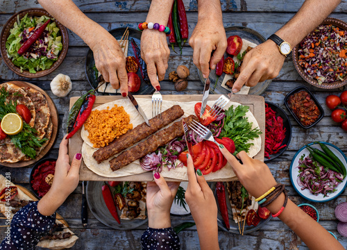 Many types of kebab on the table like adana kebab