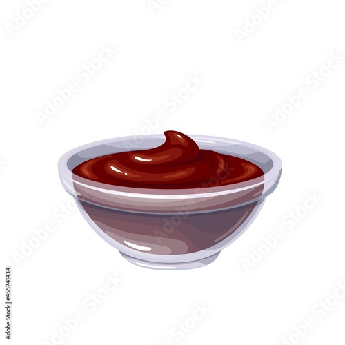 BBQ sauce in bowl. Colored illustration of barbecue in cartoon style.