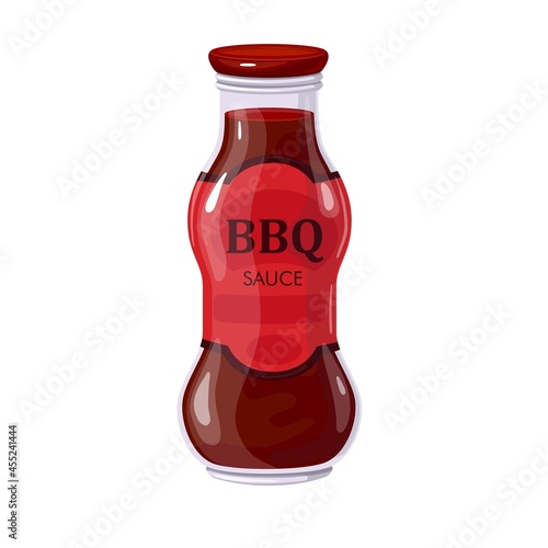 BBQ sauce in bottle. Colored illustration of barbecue in cartoon style.