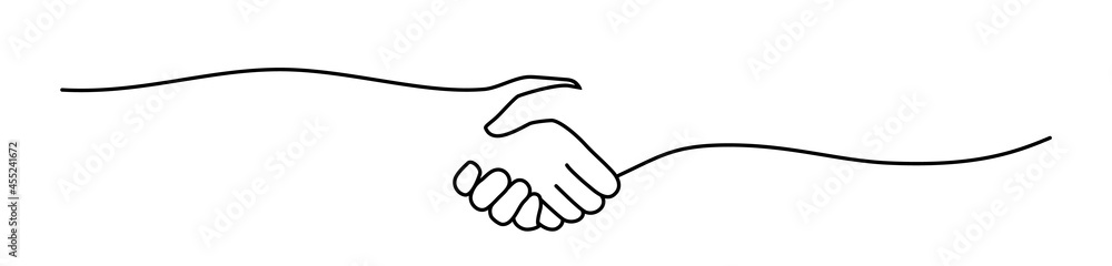 Handshake, agreement, introduction banner hand drawn with single line - obrazy, fototapety, plakaty 