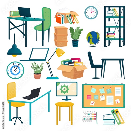 Furniture set for office, vector illustration. Isolated on white element for ...