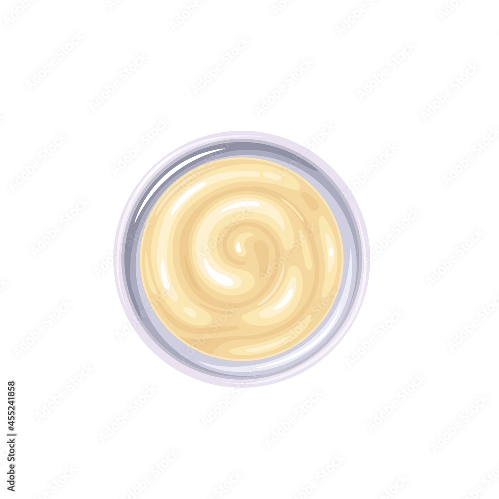 Mayonnaise sauce in bowl. Colored illustration of mayonnaise top view. Mayonnaise sauce in bowl. Colored illustration of mayonnaise top view.