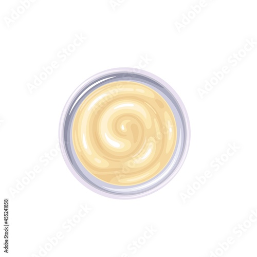 Mayonnaise sauce in bowl. Colored illustration of mayonnaise top view.