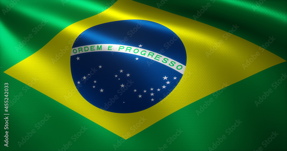 Fototapeta premium Brazil Flag, Brazilian Flag with waving folds, close up view, 3D rendering