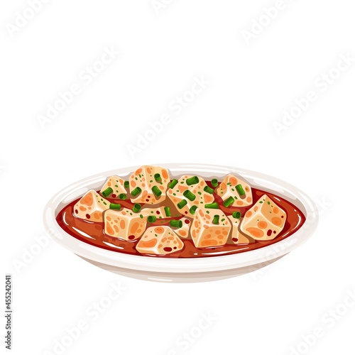 Mapo tofu chinese cuisine icon. Asian food vector illustration of tofu dish.