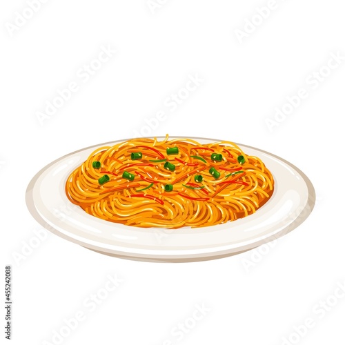 Fried noodles chinese cuisine icon. Asian food vector illustration.