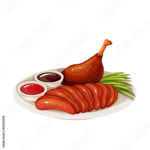 Peking duck chinese cuisine icon. Asian food vector illustration