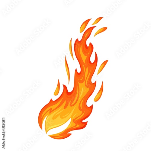 Fire flame. Hot flaming element. Bonfire decorative element. Red and orange blaze vector illustration.