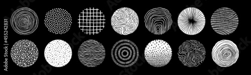 Set of round hand drawn patterns and textures. Trendy vector graphic elements for your unique design.