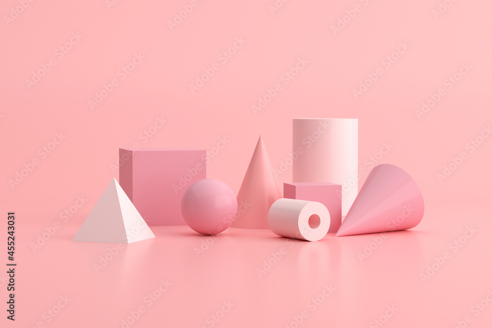 3d rendering of geometry object on pink background, Minimal concept.
