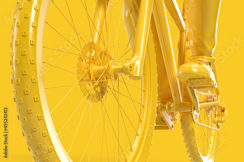 Close-up of a cyclist riding a bicycle. 3D illustration