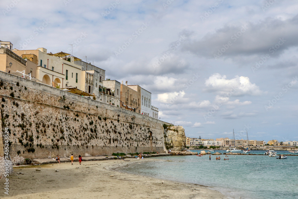 Beach in September on the waterfront of Otranto, Salento, Puglia, Italy