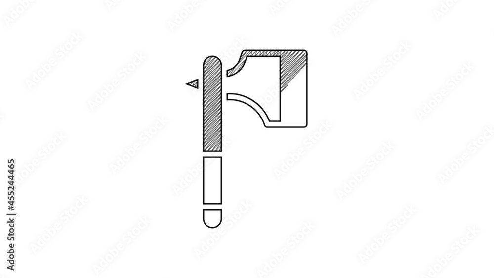 Black line Wooden axe icon isolated on white background. Lumberjack axe. 4K Video motion graphic animation Black line Wooden axe icon isolated on white background. Lumberjack axe. 4K Video motion graphic animation