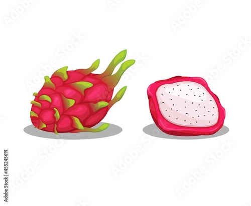 Dragon fruit aka pitahaya or strawberry pear, is a tropical fruit vibrant red skin and sweet object set illustration vector