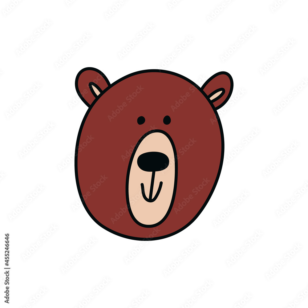 Cartoon bear head. Cute smiling brown bear. Vector stock illustration of a kind animal head isolated on white background. Cartoon bear head. Cute smiling brown bear. Vector stock illustration of a kind animal head isolated on white background.