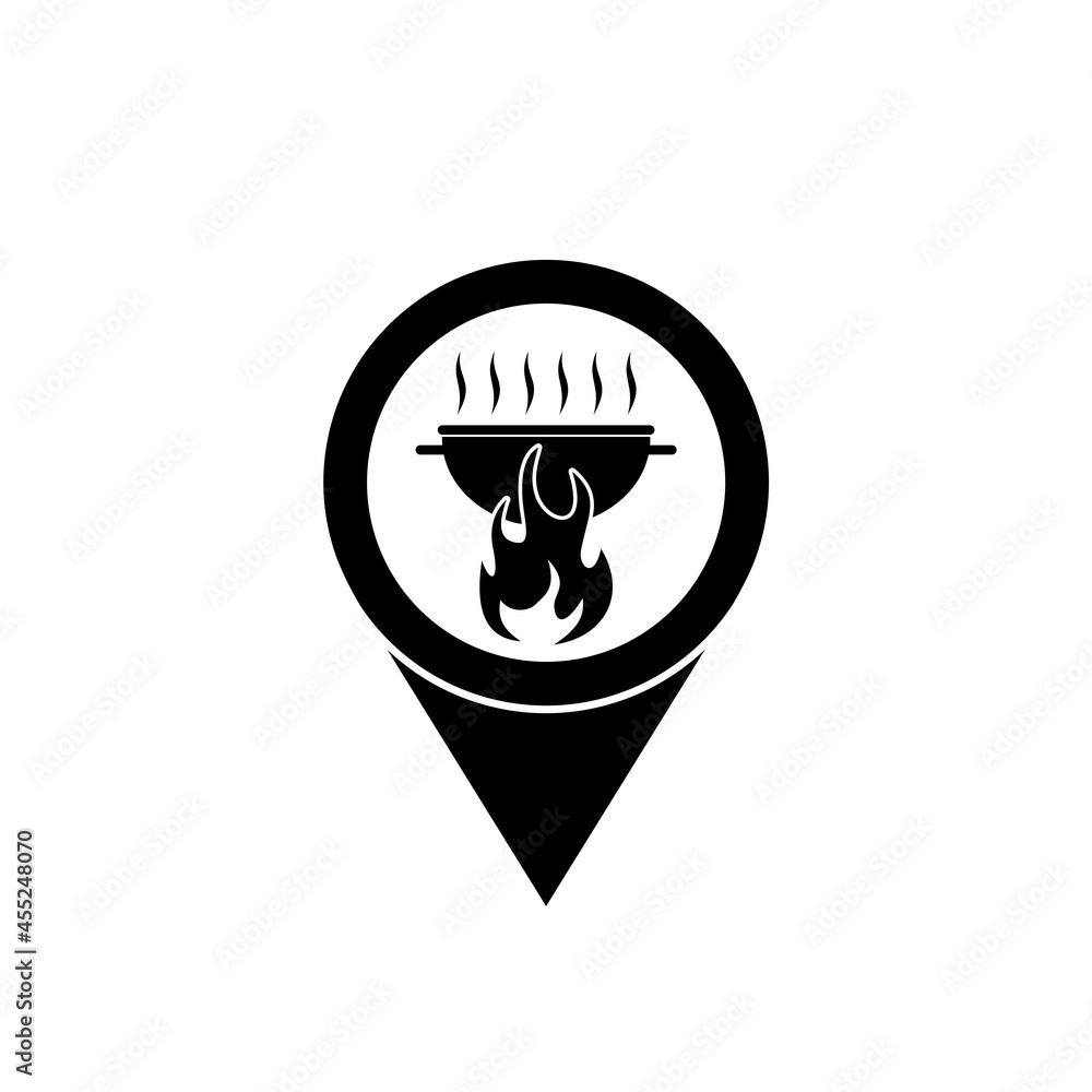 Map pointer with barbecue icon isolated on white background Map pointer with barbecue icon isolated on white background