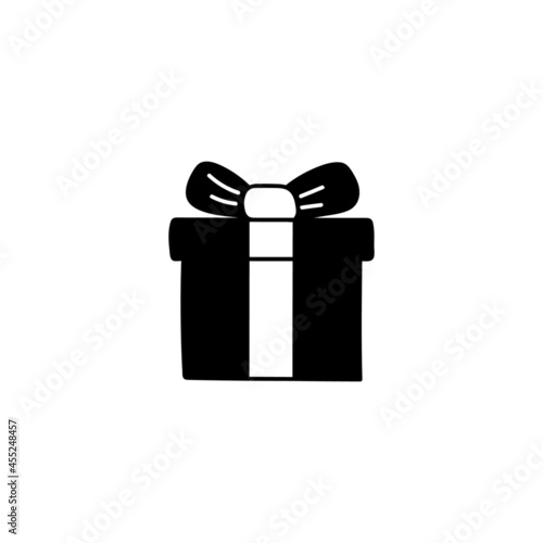 Gift box package icon in solid black flat shape glyph icon, isolated on white background 